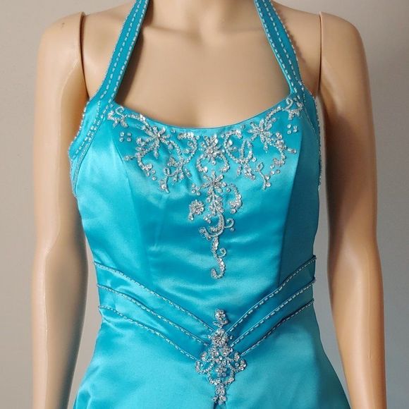NWOT Tiffany Design Turquoise A-line Formal Gown - Picture 2 of 5